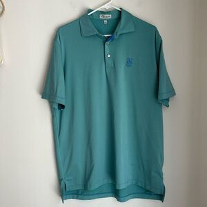 Peter Millar Men’s stripped summer comfort golf polo green blue size large READ!